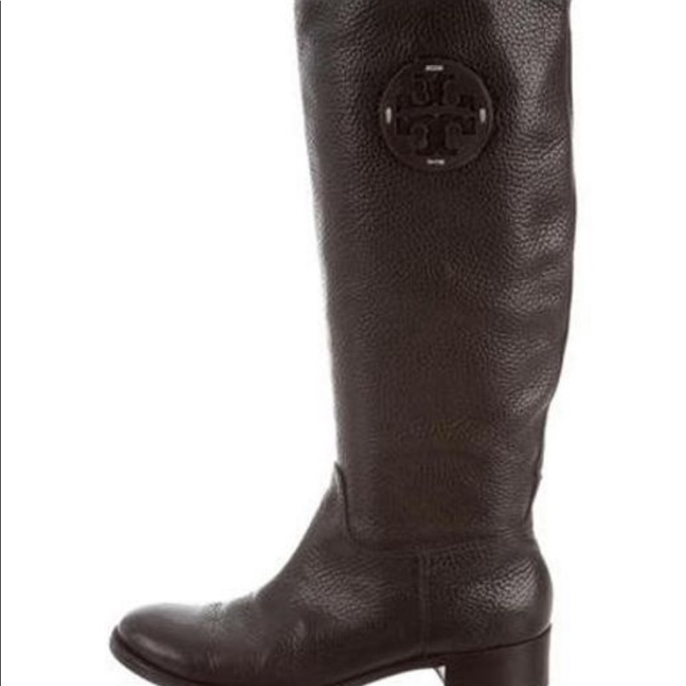 tory burch tall pebble leather brown boots